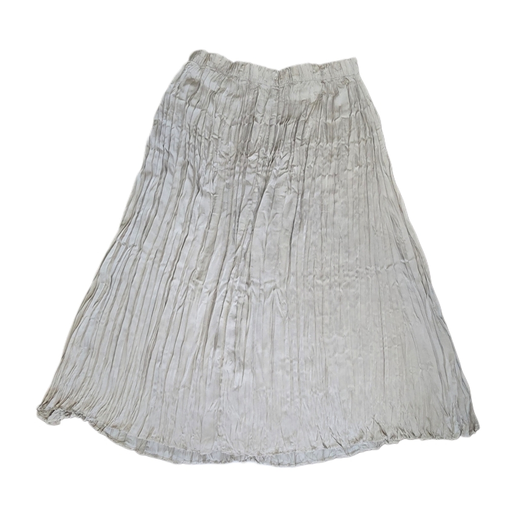 Cream Pleated Neutral Satin Flowy Girly Maxi Bohoemian‎  Size 1X Long Skirt